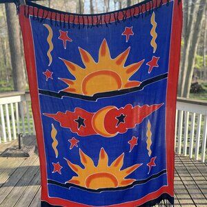 Caribbean Beach Sarong Wrap | Vibrant Blue Orange Yellow | One Size
